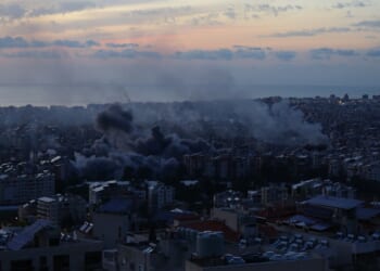 The Beirut skyline shortly after Israeli bombing in early March.