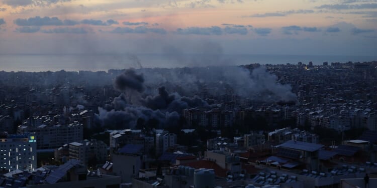 The Beirut skyline shortly after Israeli bombing in early March.