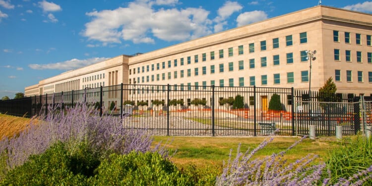 A view of the Pentagon in Arlington, Virginia, on a sunny day.