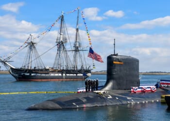 The USS Massachusetts at her commissioning ceremony, March 2026.
