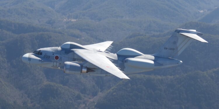The EC-2 Platypus electronic warfare aircraft in flight.