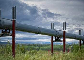 The Trans-Alaska pipeline near the Yukon River Camp in Alaska.