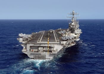The USS Abraham Lincoln aircraft carrier at sea.