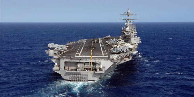 The USS Abraham Lincoln aircraft carrier at sea.