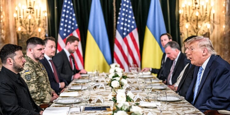 Donald Trump and Volodymyr Zelensky meet at Mar-a-Lago.