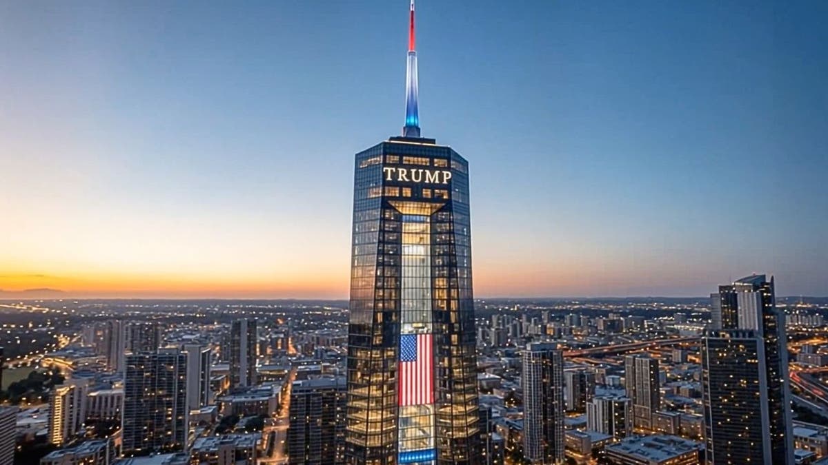 Trump presidential library skyscraper rendering in Miami skyline