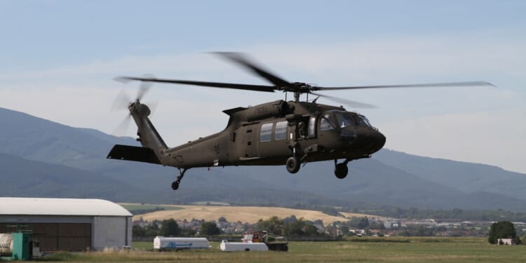 A UH-60 Black Hawk helicopter in flight.