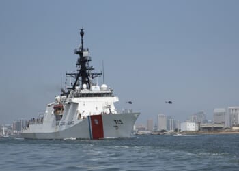 The USCGC Munro, a Coast Guard National Security Cutter, at sail.