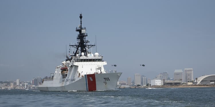 The USCGC Munro, a Coast Guard National Security Cutter, at sail.