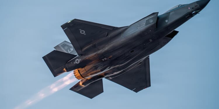 A US Air Force F-35 Lightning II fighter jet in flight.