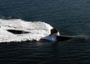 A Los Angeles-class attack submarine at sea.