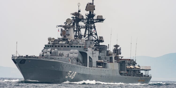 A Russian Udaloy-class destroyer at sea.