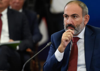 Armenian Prime Minister Nikol Pashinyan attends a meeting of the Supreme Eurasian Economic Council in Yerevan, Armenia, 2019.