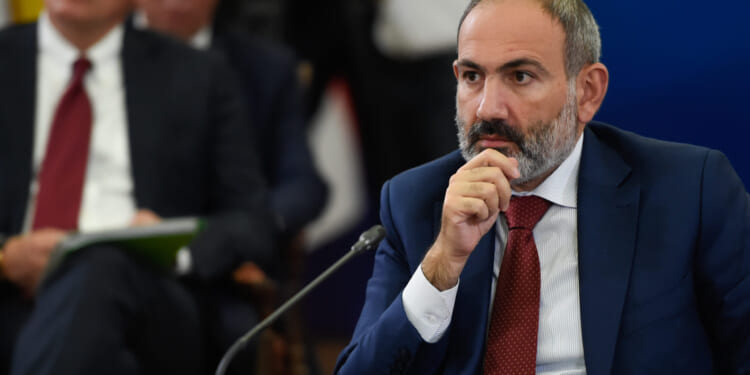 Armenian Prime Minister Nikol Pashinyan attends a meeting of the Supreme Eurasian Economic Council in Yerevan, Armenia, 2019.