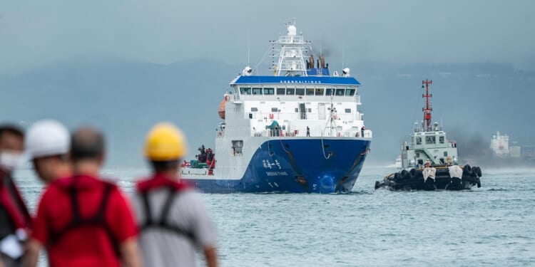 A Chinese ocean research vessel arriving in port.