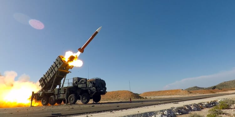 A Patriot anti-air system launching a missile.