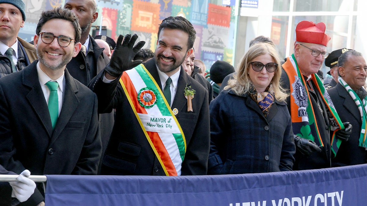 New York City officials and Cardinal Timothy Dolan take part in the St. Patrick’s Day Parade procession.