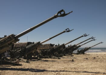 A row of cannons at the US Marine Corps base at Camp Pendleton, California.