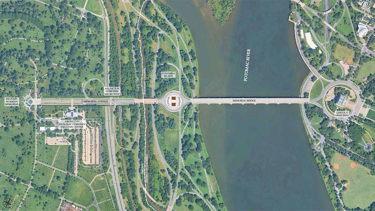 Overhead scale map of Triumphal Arch in relation to nearby monuments.