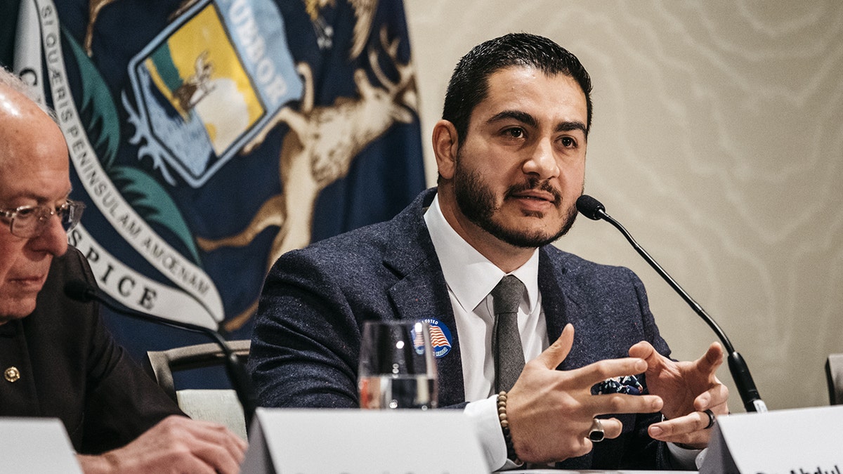 Dr. Abdul El-Sayed speaking during a coronavirus public health roundtable in Romulus, Michigan