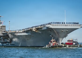 The USS George H.W. Bush leaving its homeport on Tuesday, March 31.