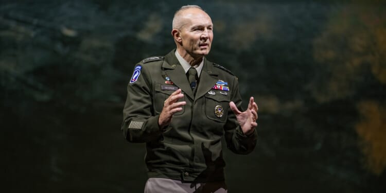 Former Army Chief of Staff Randy George delivering a speech.