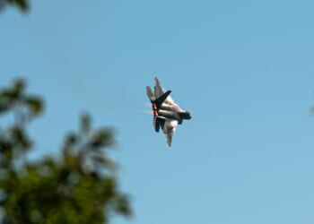 An F-22 Raptor in flight.