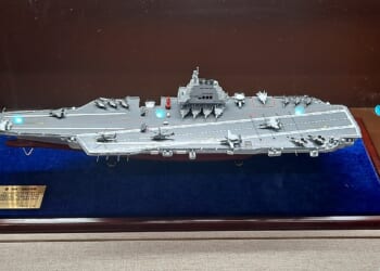 A display model of the Fujian, China's newest aircraft carrier.