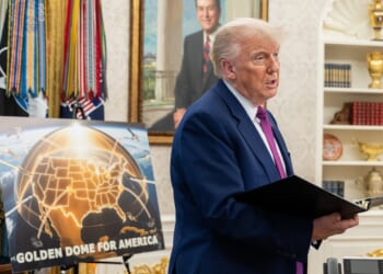 President Donald Trump announces the "Golden Dome" missile defense initiative in 2025.