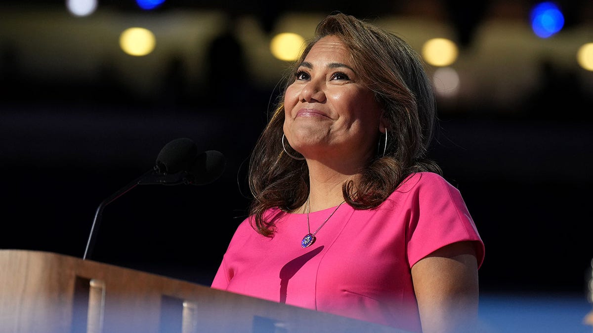 Rep. Veronica Escobar speaking to an audience at the 2024 Democratic National Convention