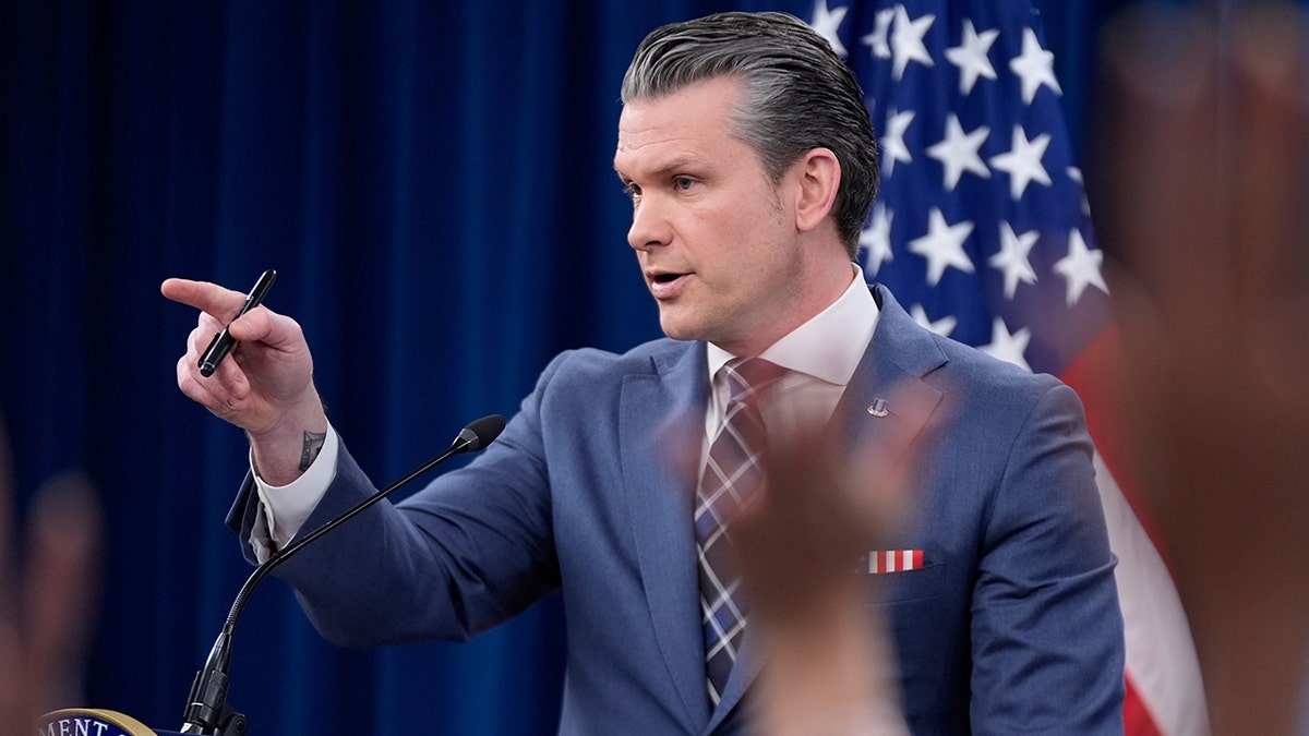 Defense Secretary Pete Hegseth speaking to media at the Pentagon