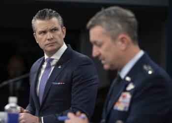 Pete Hegseth addresses reporters at the Pentagon.