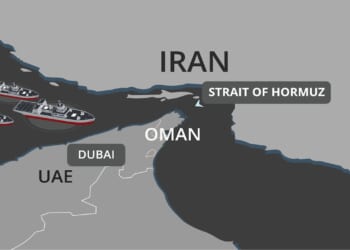 Map view of the Strait of Hormuz.