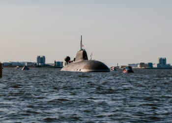 A Russian submarine at sea.