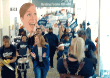 Senate candidate McMorrow's marching band entrance draws Harris comparisons