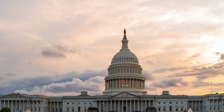 The US Capitol building early in the morning.