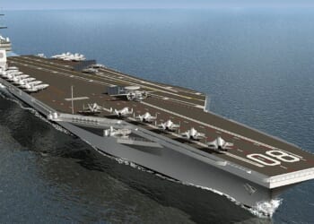 A concept illustration of the future USS Enterprise aircraft carrier.