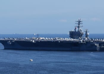 The USS Nimitz aircraft carrier at sea.