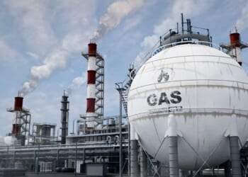 LNG storage tanks at a processing or refinery plant.