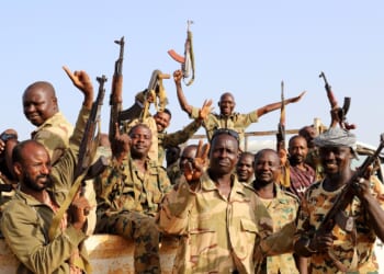 A group of Sudanese fighters in Yemen.